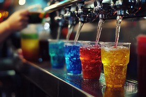 A soda fountain pouring vibrant, a Photo by Pavel_design