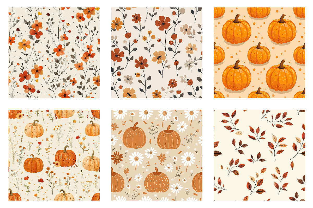 Pumpkin Floral Thanksgiving Patterns, a Texture Illustration by Dream Creation (Photo 3 of 5)