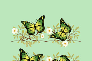 Four Green Butterflies