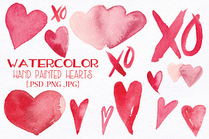 Watercolor Valentine Hearts and XOs
