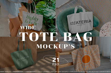 Wide Tote Bag Mockups, a Product Mockup by Dikarte.Store