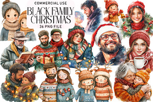 Black Family Christmas Clipart, an Illustration by Daily.Designs