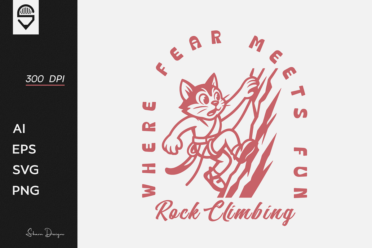 Cute Rock Climbing Cat T-shirt, a Graphic by shaondesigns (Photo 1 of 5)