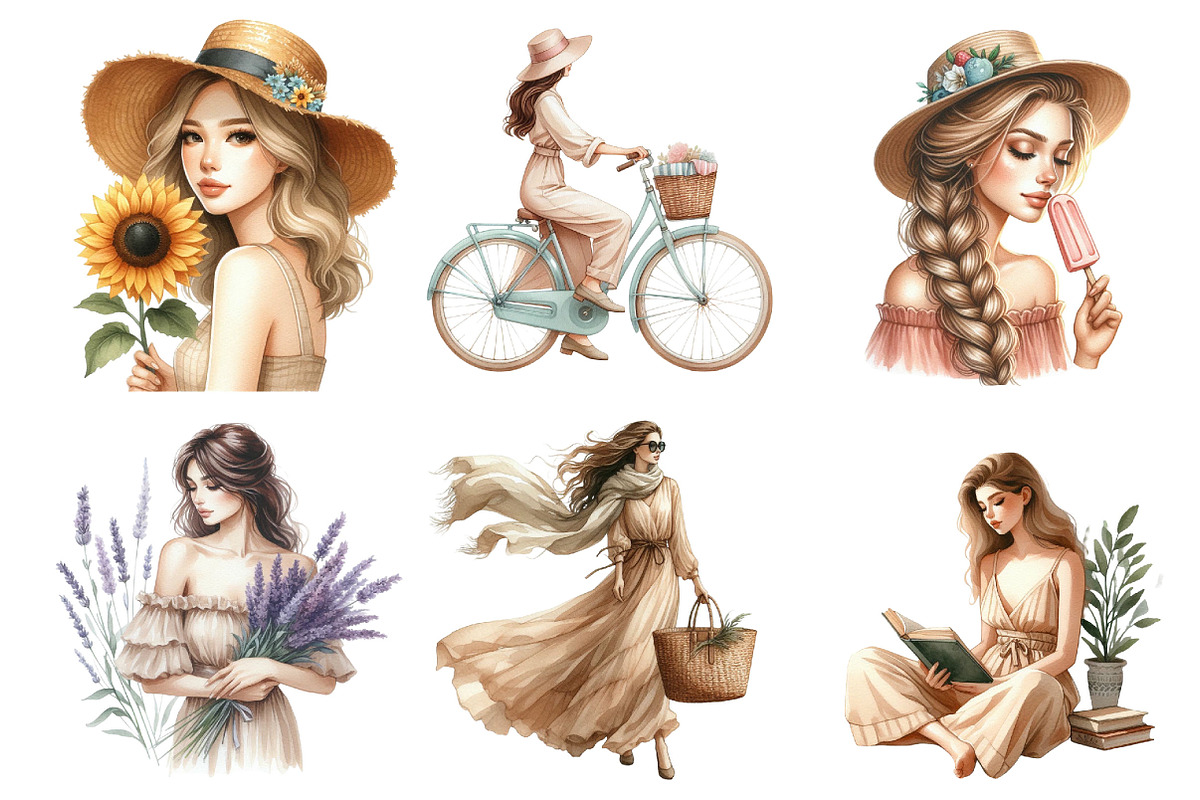 Watercolor Beige Summer Woman Png, an Illustration by SinaCreation (Photo 2 of 5)