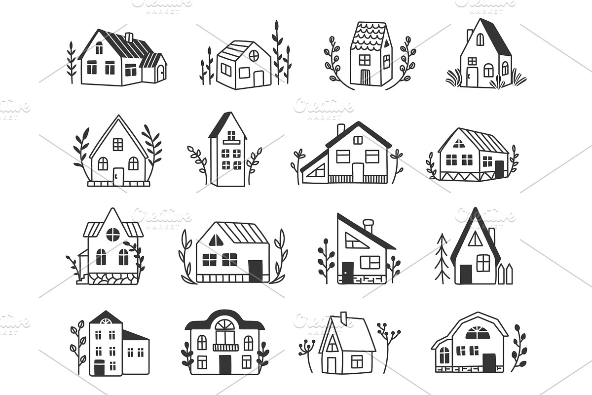 Hand drawn cozy houses. Minimalist, an Object Illustration by winwin.art