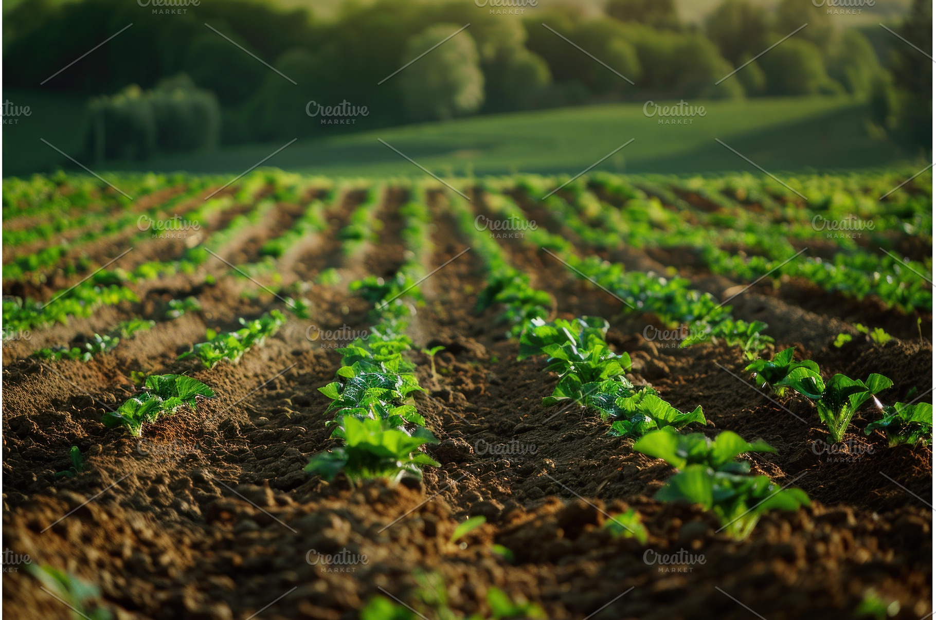 Young green plants growing in rows, a Nature Photo by Ylivdesign