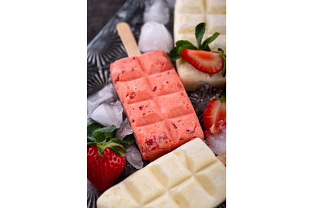 Strawberry ice cream pop sicle with, a Food & Drink Photo by Yulia Furman