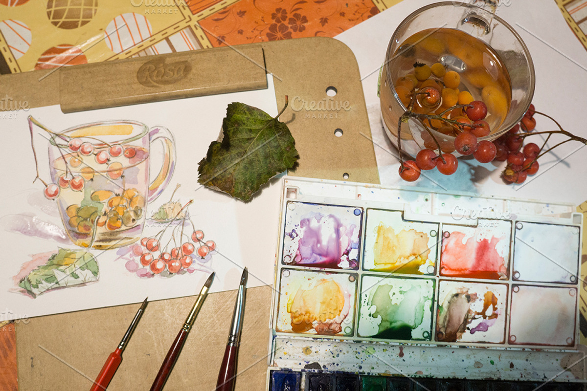 Watercolor tea-5 vector set, an Illustration by miminoshka (Photo 7 of 10)