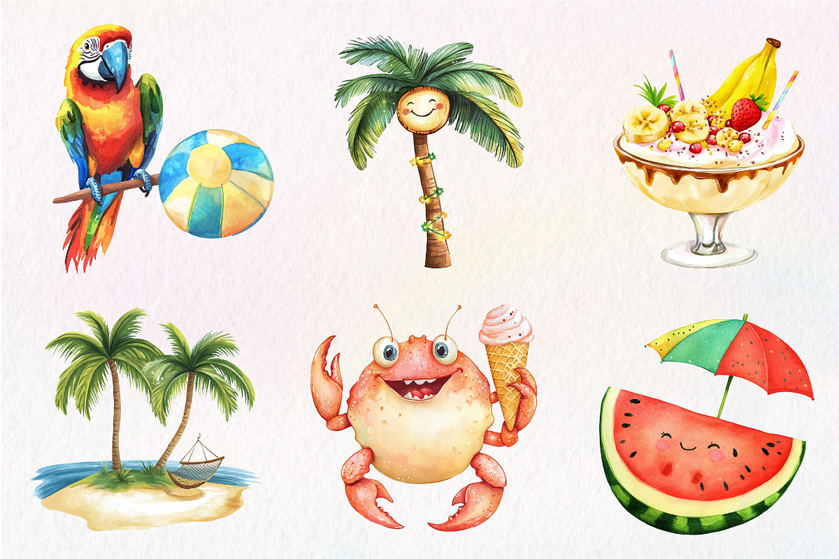 Tropical Clipart Watercolor, Cute, an Illustration by CreationArt (Photo 5 of 9)