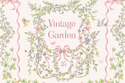 Vintage Garden Png clipart with bows, a Decorative Illustration by Ekaproeka