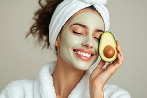 Woman with Avocado Face Mask Smiling, a Beauty & Fashion Photo by Stock Shape