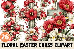 Floral Easter Cross Clipart, a Graphic by CitraGraphics