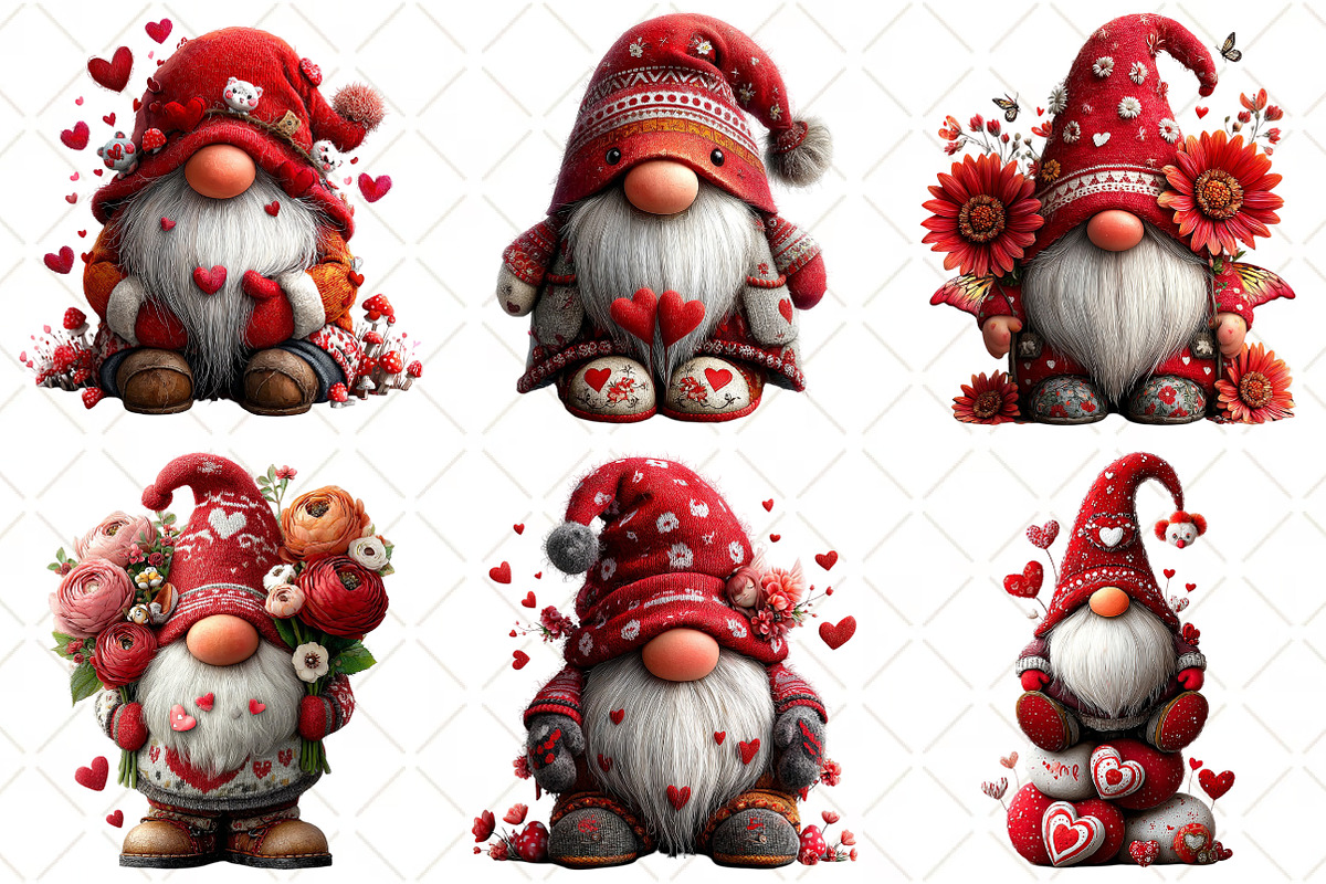 Whimsical Valentines Gnome Clipart, an Illustration by Black Bird Studio (Photo 6 of 6)