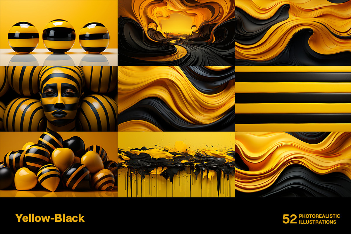 Yellow and Black World - 52 images, a Decorative Illustration by Handmadefont (Photo 5 of 13)