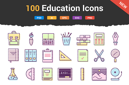 100 Education & School Icons, an Icon by Flat Icons