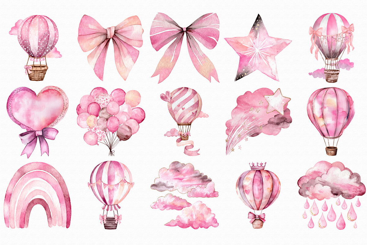 Watercolor Hot Air Balloon Clipart, an Illustration by Libby Wishes (Photo 5 of 5)