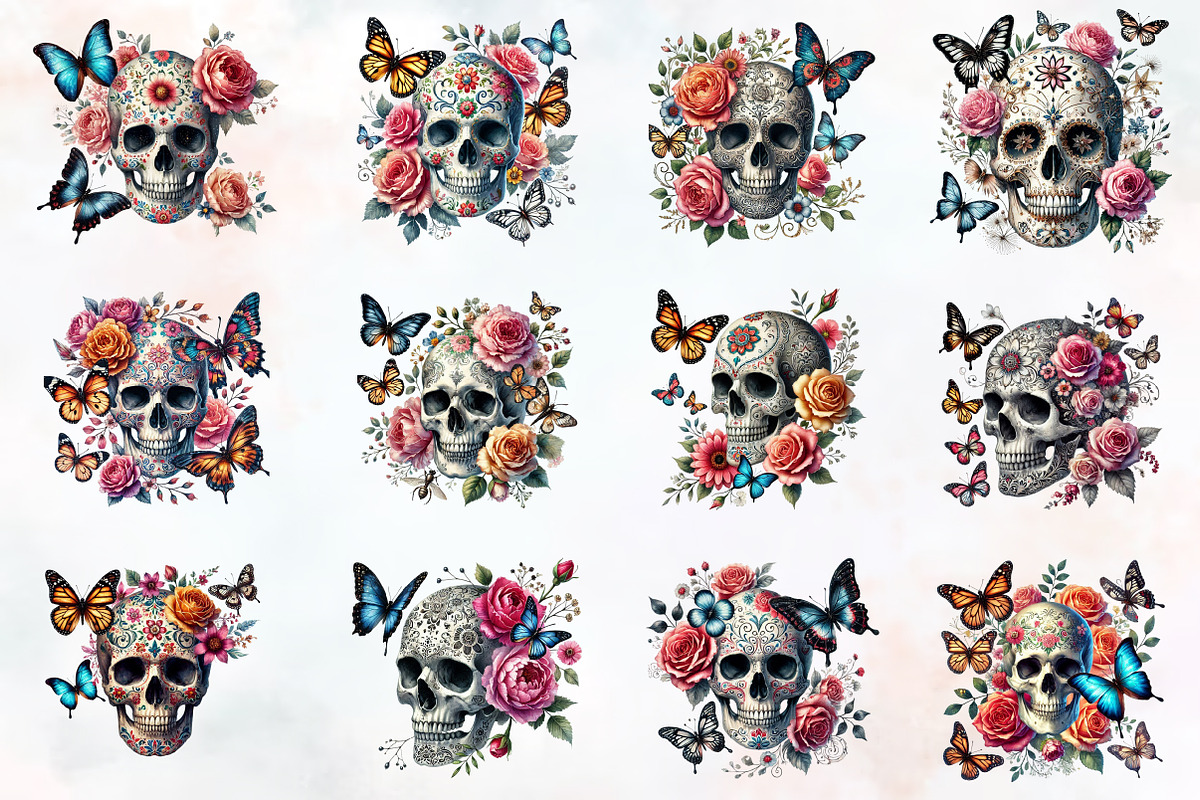 Skull floral sublimation clipart bun, an Illustration by RobertsArt (Photo 2 of 4)