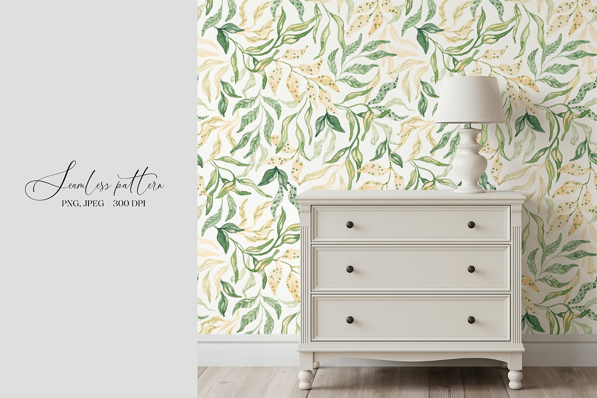 Watercolor Spring Foliage Pattern, a Pattern Graphic by SirenaArt (Photo 11 of 15)