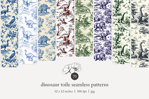 70 dinosaur toile seamless pattern, a Pattern Graphic by Poppy Lane Studio