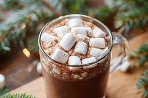 Cozy hot chocolate with marshmallows in a rustic setting, a Food & Drink Photo by AlyaAnd