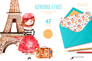 Bienvenue A Paris.Watercolor Set.