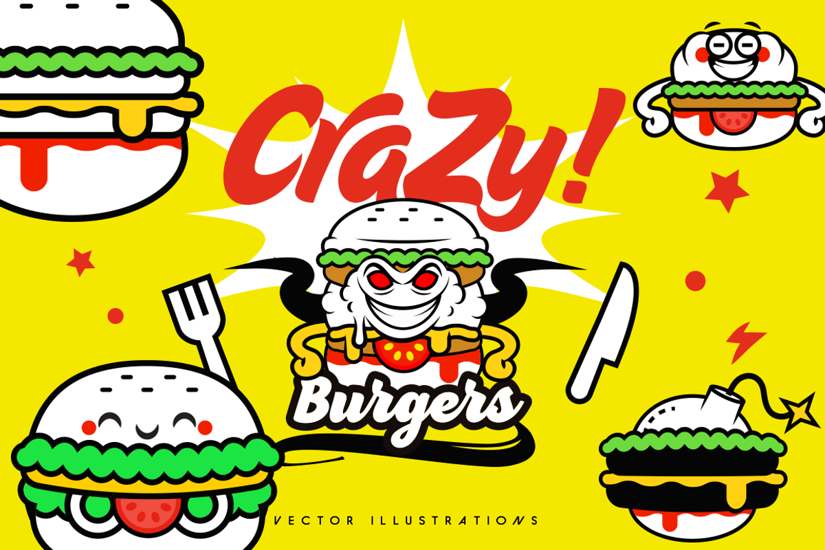 Crazy Burgers Vector Illustrations, an Education Illustration by dimpo ⚡️ ART ® (Photo 1 of 7)