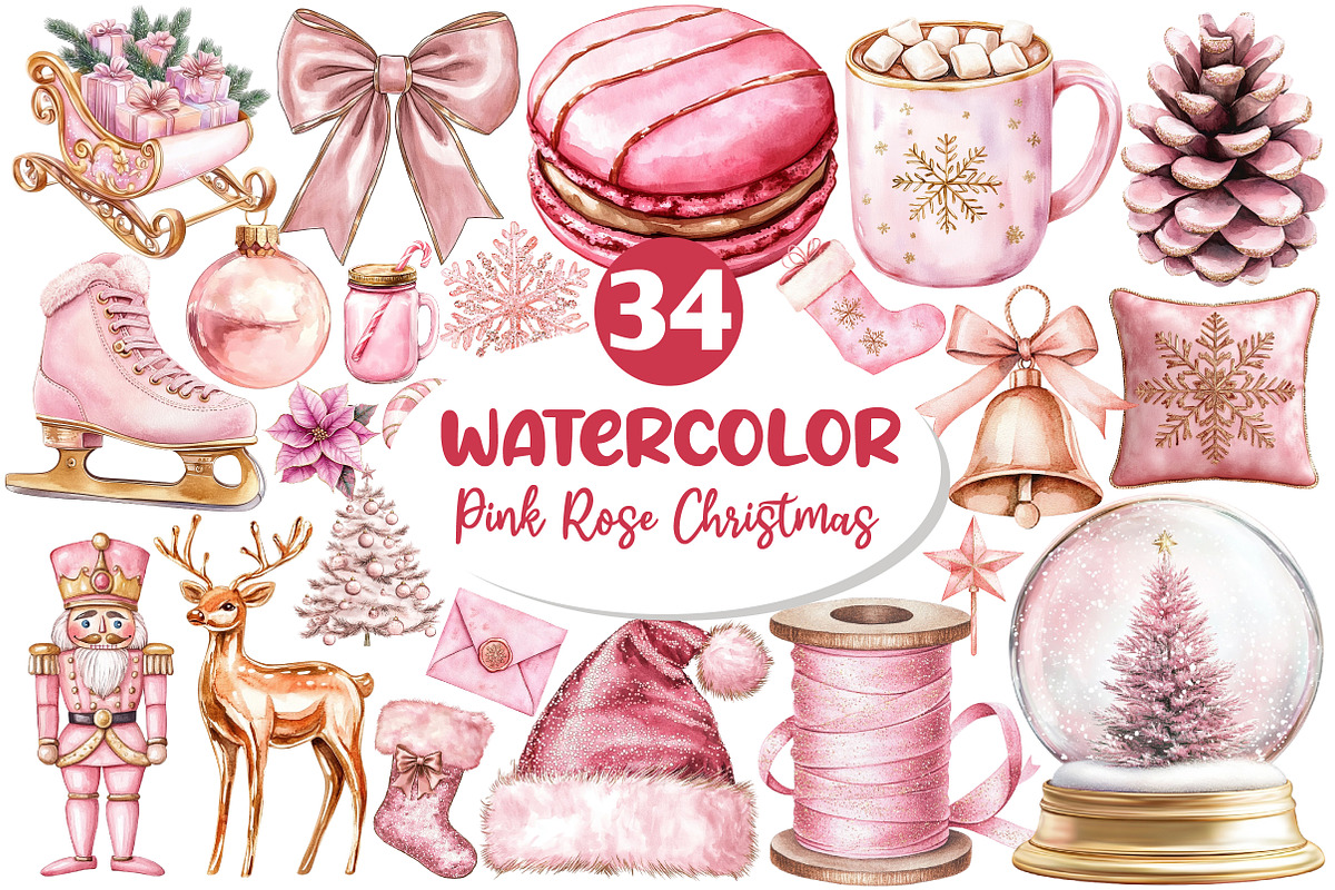 Pink Rose Gold Christmas Clipart, an Illustration by Dream Creation (Photo 1 of 7)