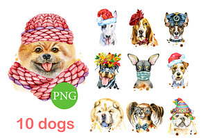 10 watercolor dog portraits, an Animal Illustration by Watercolor fantasy