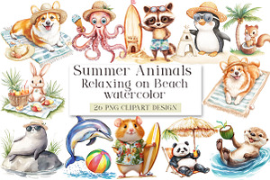 Summer Animals Relaxing on Beach, an Animal Illustration by DreamArtGraphic