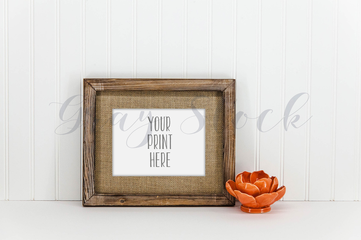 Wood Frame Mock Up w/Coral Flower, a Print Template by Gray Stock