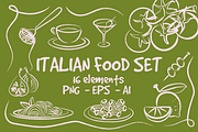 ITALIAN FOOD SET (16 ELEMENTS), a Food Illustration by Bonfloret Studio (Thumbnail 1 of 6)