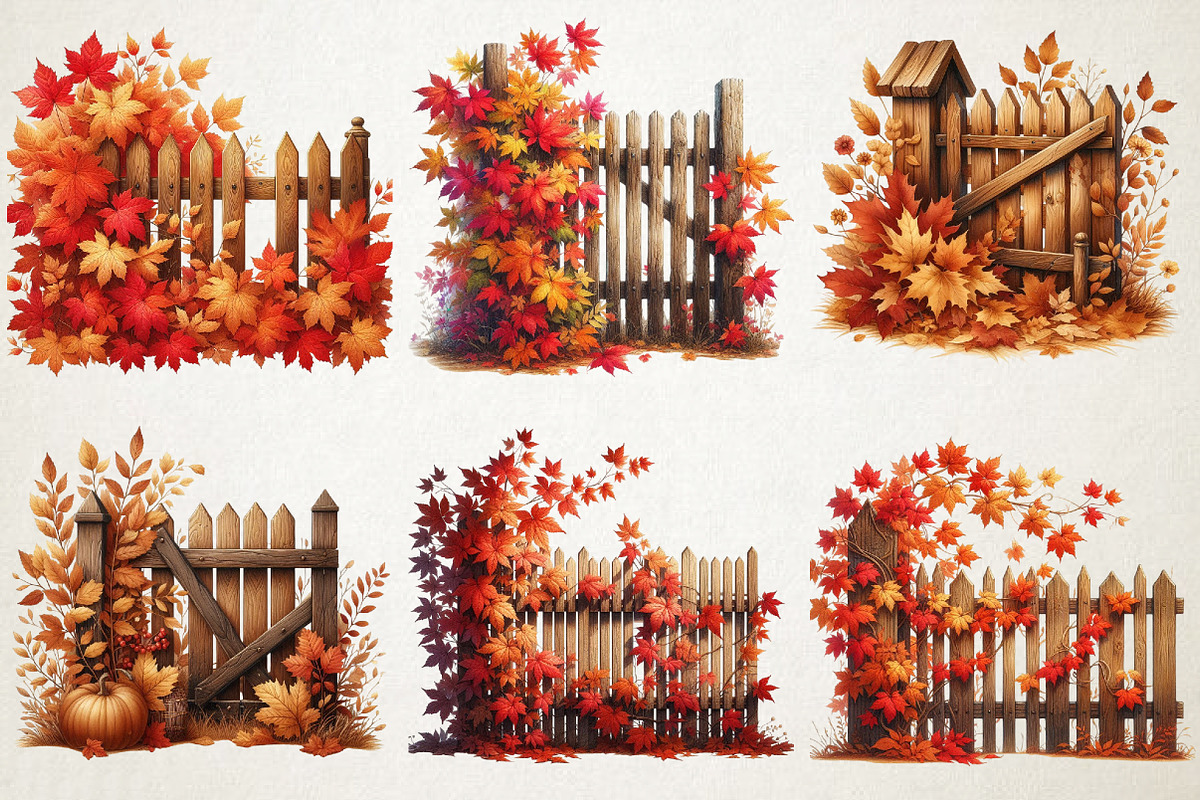 Watercolor Autumn Fence PNG Clipart, a Seasonal Illustration by RobertsArt (Photo 3 of 6)