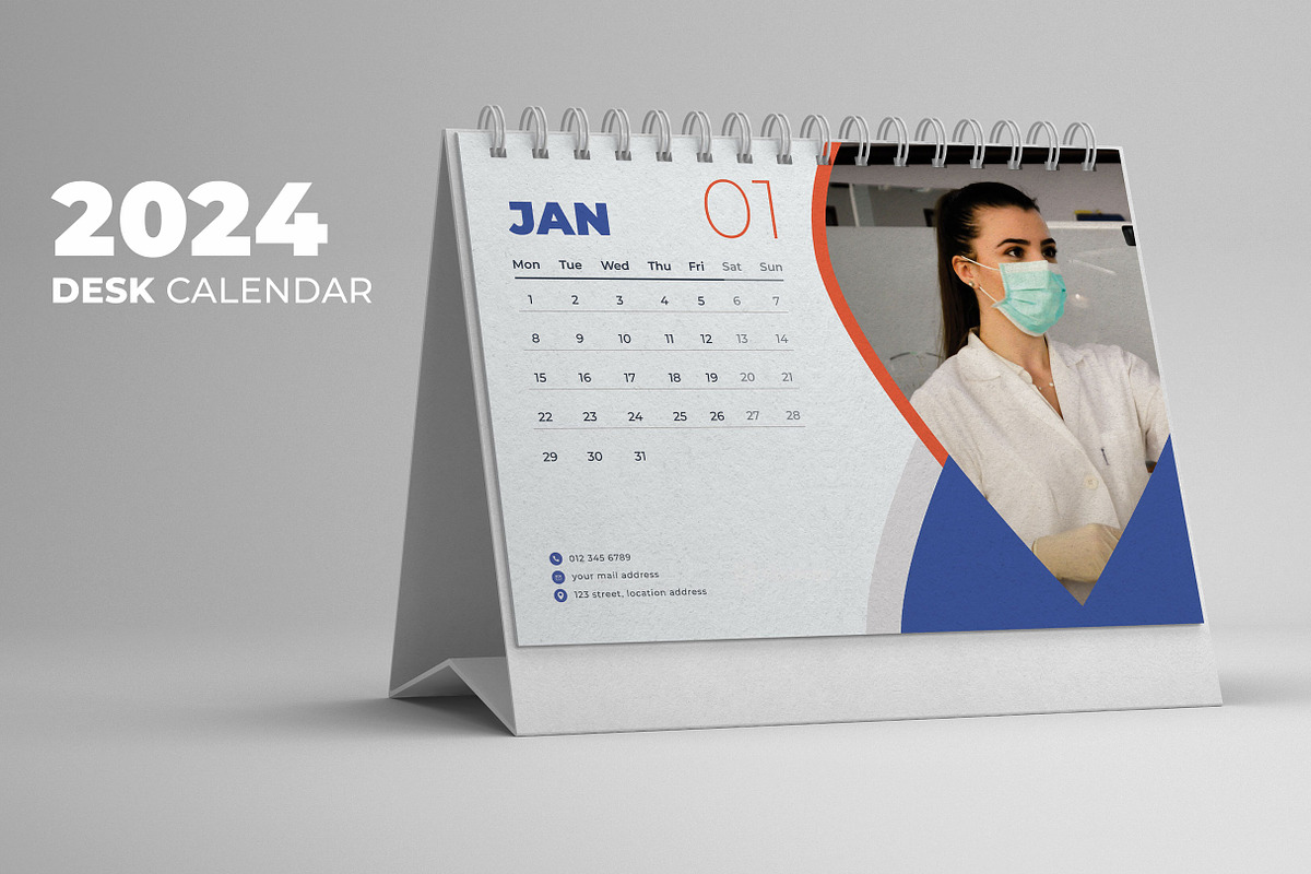 Desk Calendar 2024, a Print Template by Uiparvin (Photo 1 of 2)