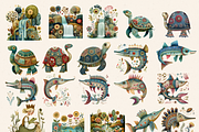 MY FOLK ART POND CLIPART PACK, an Animal Illustration by Daring Digies (Thumbnail 2 of 8)