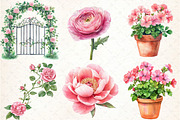 Watercolor Pink Flowers Gardens Clip, an Illustration by DreamCafeArt (Thumbnail 4 of 7)