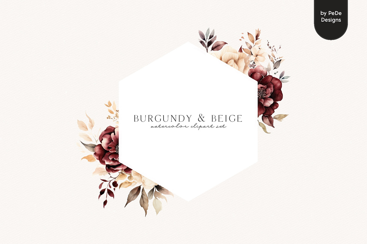 Burgundy & Beige Flowers, a Decorative Illustration by PeDe Designs (Photo 4 of 8)