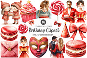 Red Birthday Watercolor Clipart, an Illustration by SinaCreation (Thumbnail 1 of 5)