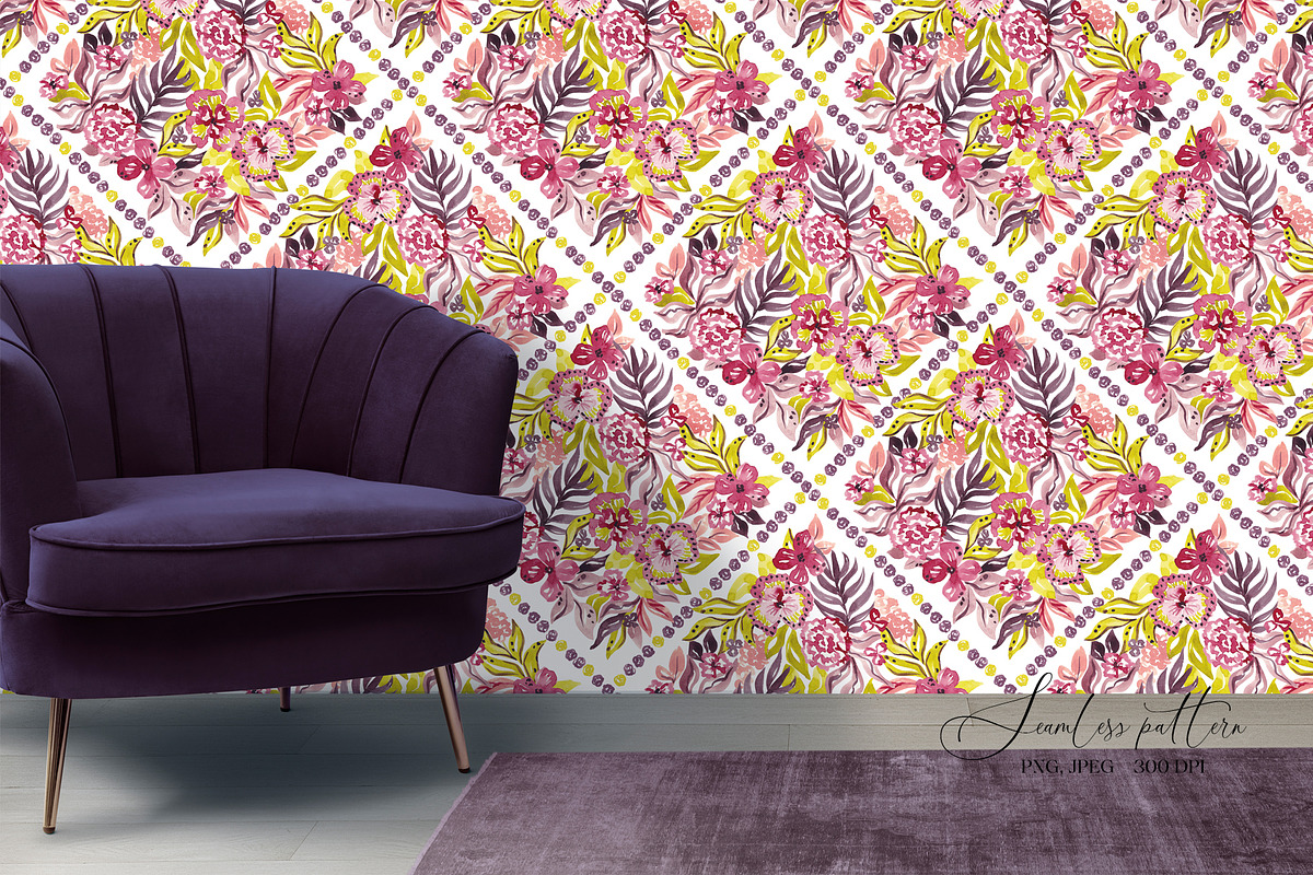 Rich Watercolor Floral Pattern, a Pattern Graphic by SirenaArt (Photo 11 of 17)
