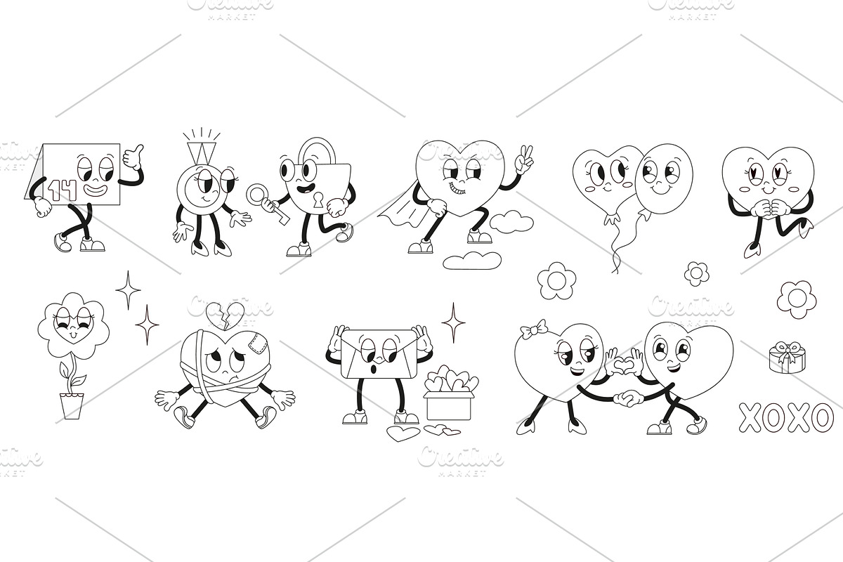 Line valentines day groovy retro, an Illustration by Valerie Bodnar