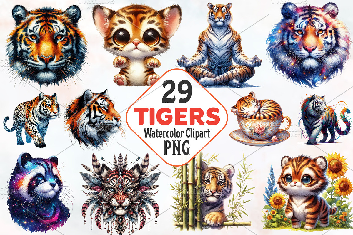 Tiger Watercolor Cliparts, an Illustration by RobertsArt (Photo 1 of 7)