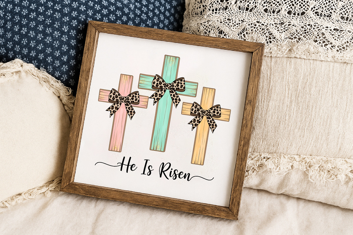 He Is Risen, Easter Crosses with Bow, an Illustration by Libby Wishes (Photo 2 of 6)