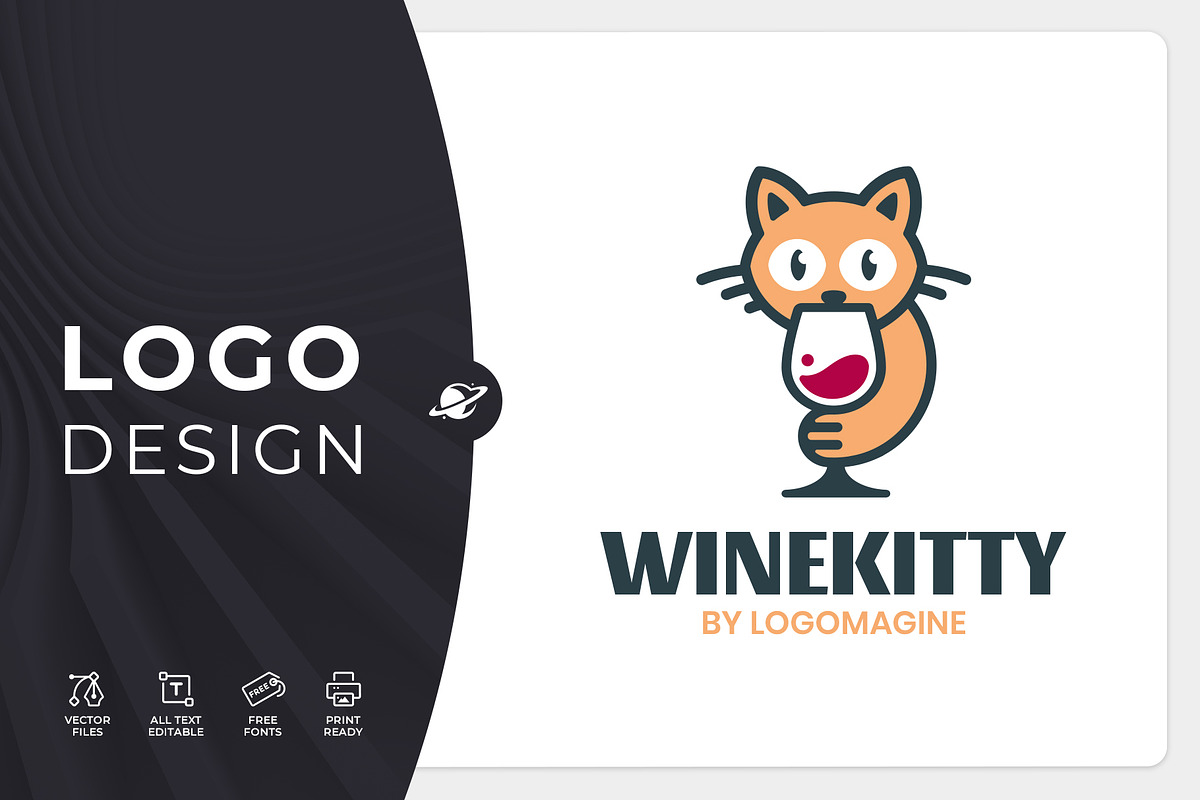 Wine Kitty Logo Template, a Branding & Logo Template by LOGOMAGINE (Photo 1 of 16)