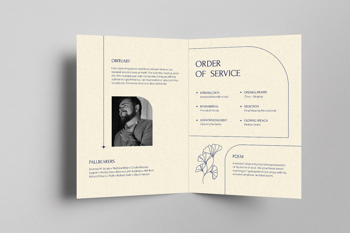 Navy Minimal Floral Funeral Program, a Brochure Template by Neermana (Photo 4 of 4)