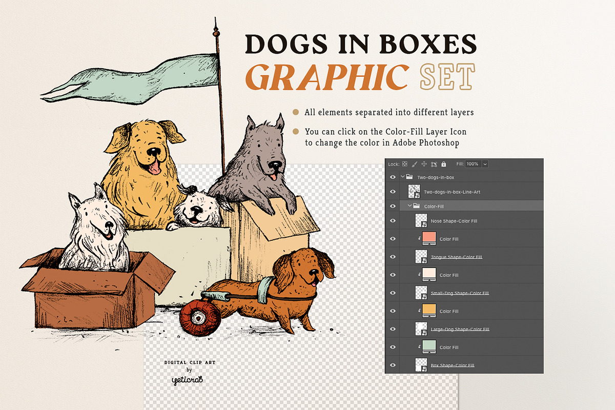 Dogs in Boxes Graphic Set, an Animal Illustration by Yeticrab (Photo 4 of 13)