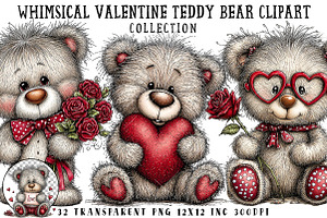 Whimsical Valentine Teddy Bear Clipa, an Illustration by OK Design