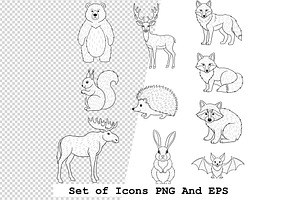 Set of  wildlife icons in hand drawn, an Icon by one-touch