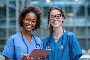 Health pros smile outside, a Photo by Beautiful things
