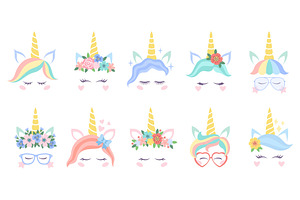 Unicorn face. Various cute pony, an Animal Illustration by YummyBuum