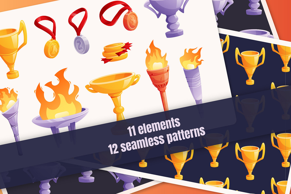 Olympic elements and awards |Pattern, an Object Illustration by EeKayStore (Photo 1 of 4)