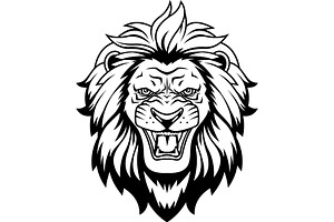 Lion Head In Black And White Mascot, an Illustration by HitToon